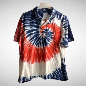 Polo Ralph Lauren Mens 2XL Shirt Red White Blue Tie Dye Short Sleeve Collared